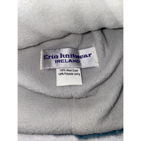 ERIN KNITWEAR Ireland wool beanie hat Vintage Fair Aisle nordic Fleece Puff - Picture 6 of 6